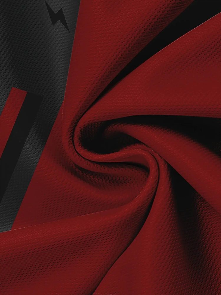 Men Red & Black Gradient T-Shirt with Lightning Bolt Print - Breathable Round Neck Casual Tee
