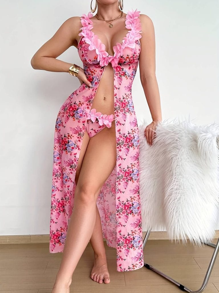 Lace Nightgown & Intimate Set & 3D Floral Mesh