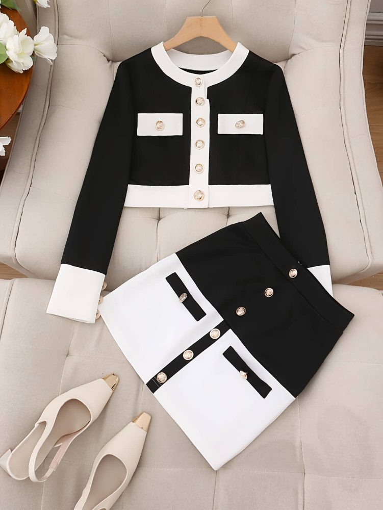 Suit Jacket and Bodycon Skirt Two-Piece Set