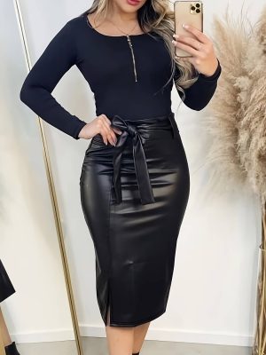 Bodycon Cross-Border Midi Skirt European and American Solid Color Fashion Solid Color Belted Global Trends Skirt