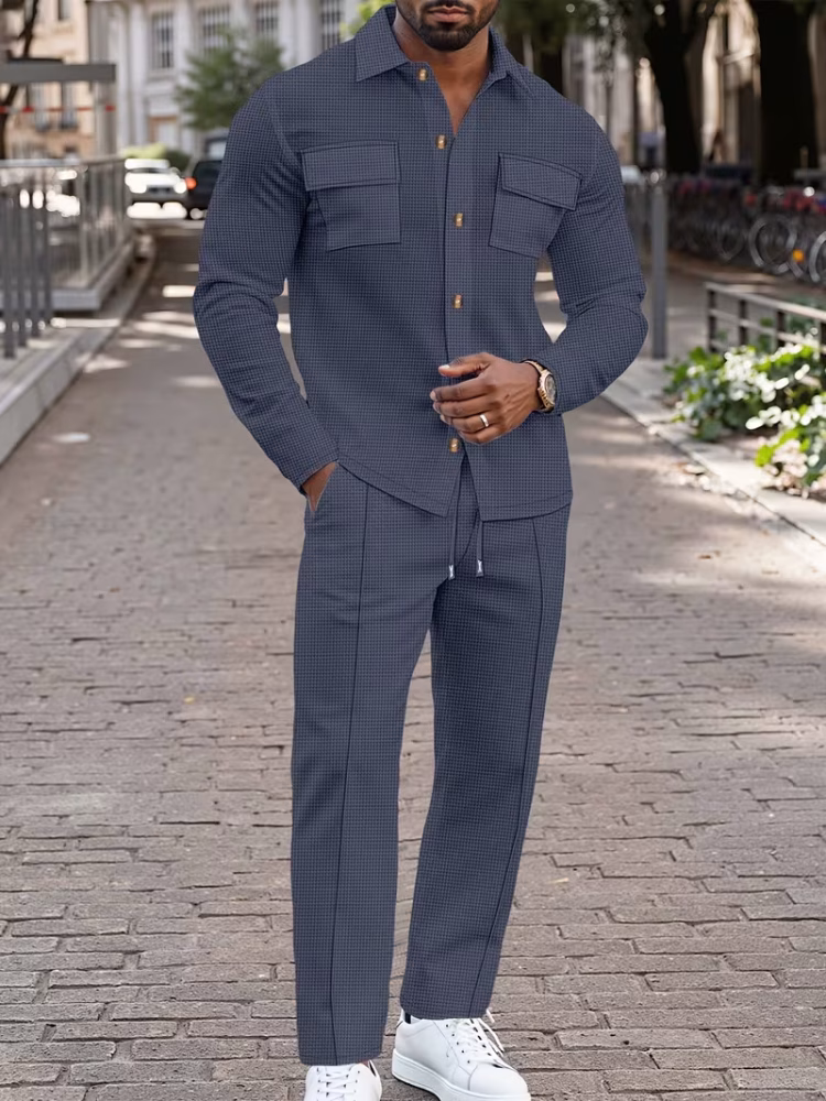 Men Two-Piece Shirt and Pants Clothing Set Spring and Autumn