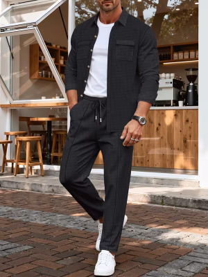 Men Two-Piece Shirt and Pants Clothing Set Spring and Autumn