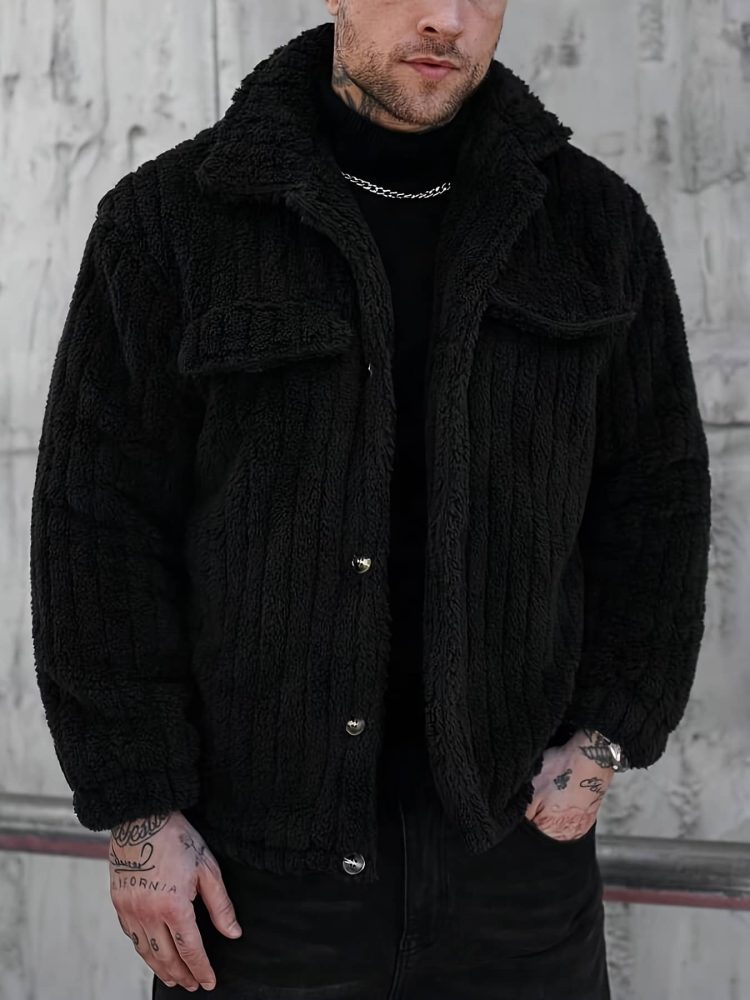 Men Winter Plush Jacket with Luxurious Collar & Soft