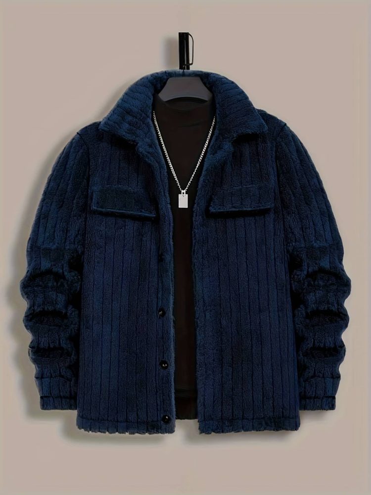 Men Winter Plush Jacket with Luxurious Collar & Soft