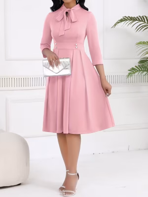Midi Dress Businesswomen with Attractive Tie Waist