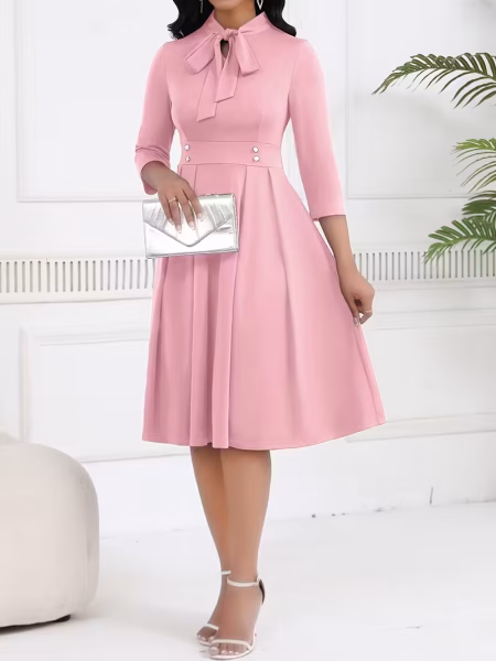 Midi Dress Businesswomen with Attractive Tie Waist