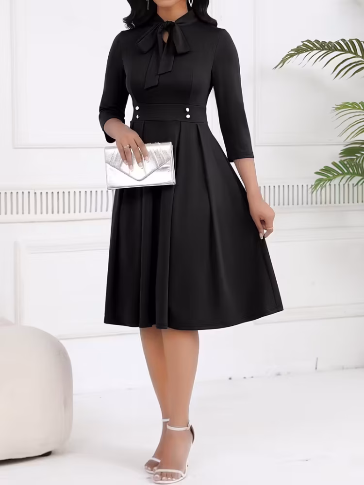Midi Dress Businesswomen with Attractive Tie Waist
