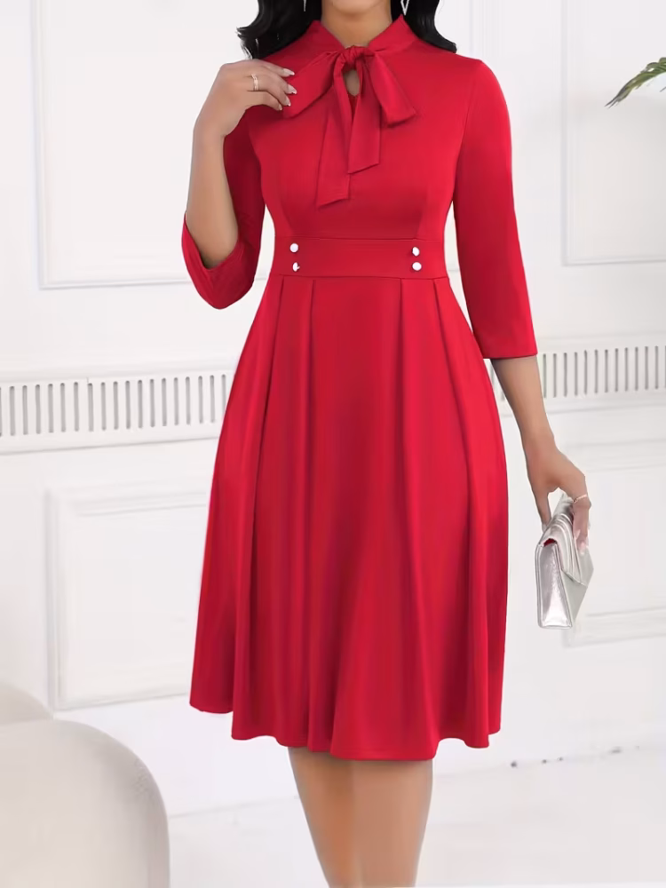 Midi Dress Businesswomen with Attractive Tie Waist