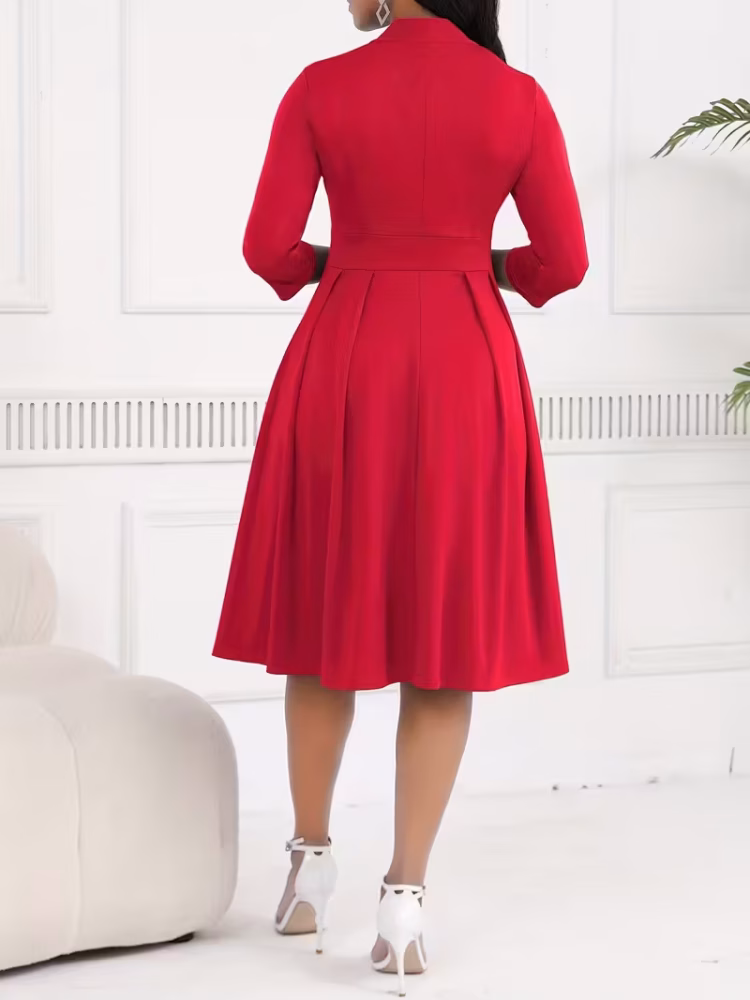 Midi Dress Businesswomen with Attractive Tie Waist