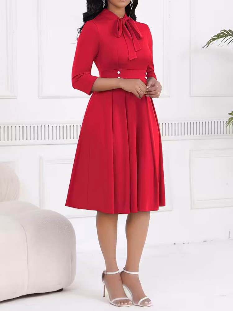 Midi Dress Businesswomen with Attractive Tie Waist