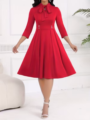 Midi Dress Businesswomen with Attractive Tie Waist