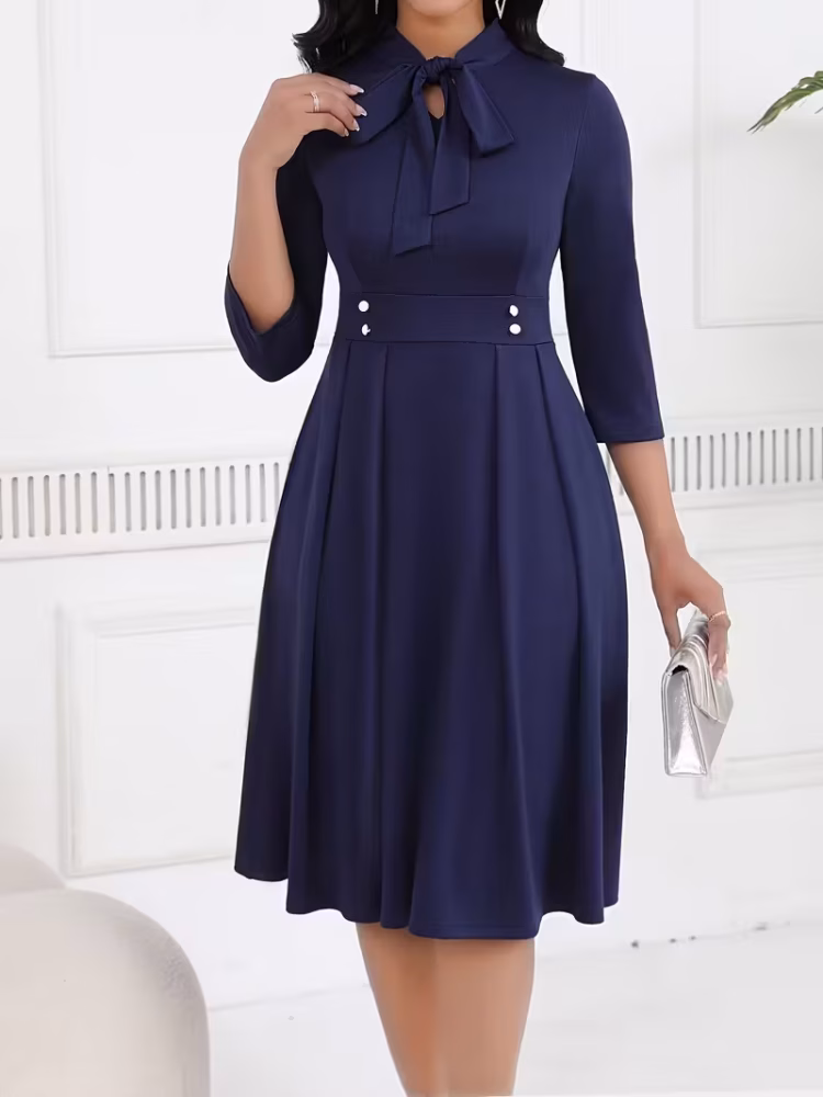 Midi Dress Businesswomen with Tie Waist, Spring/Autumn