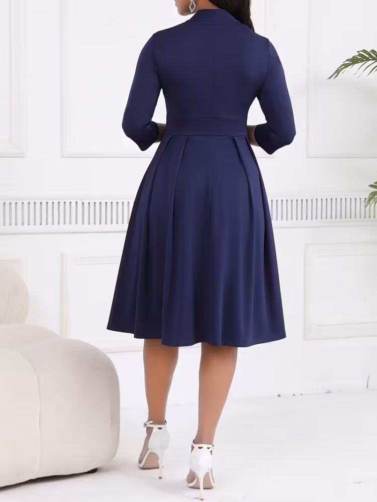 Midi Dress Businesswomen with Attractive Tie Waist