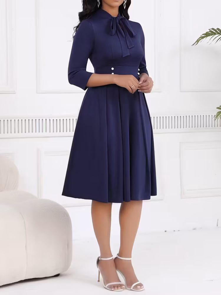Midi Dress Businesswomen with Attractive Tie Waist