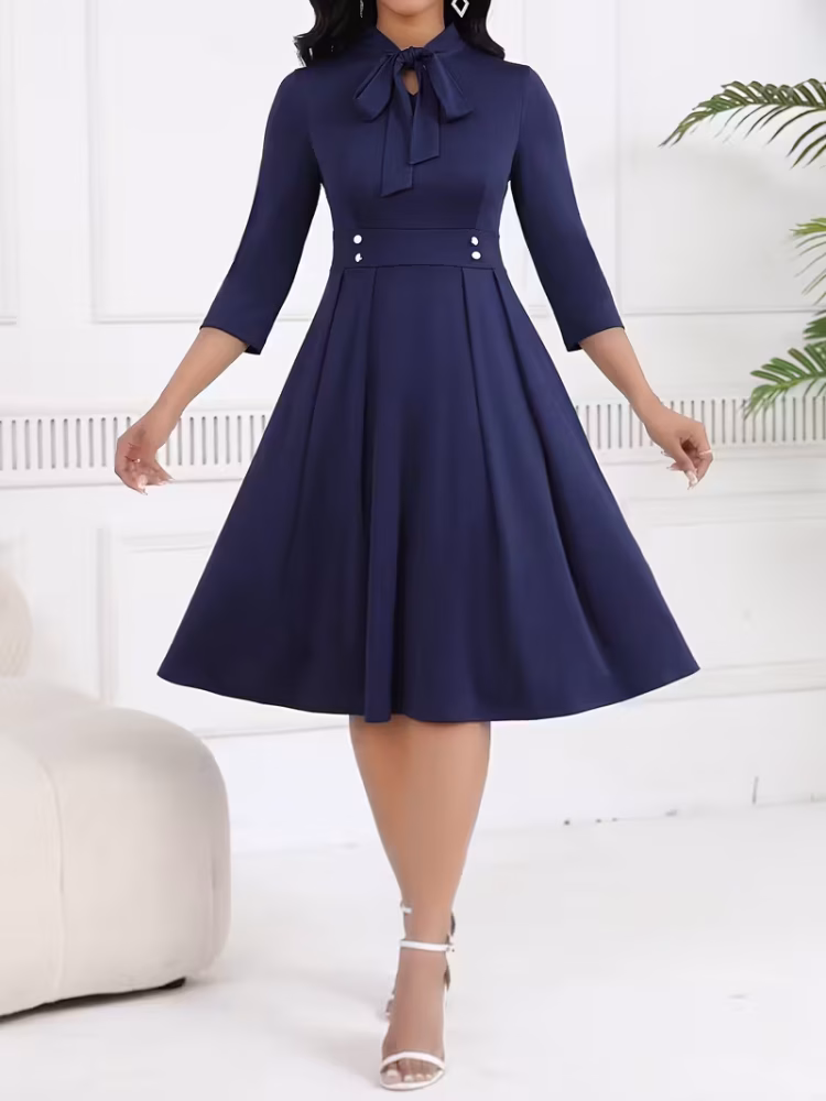 Midi Dress Businesswomen with Attractive Tie Waist
