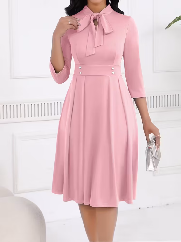 Midi Dress Businesswomen with Attractive Tie Waist