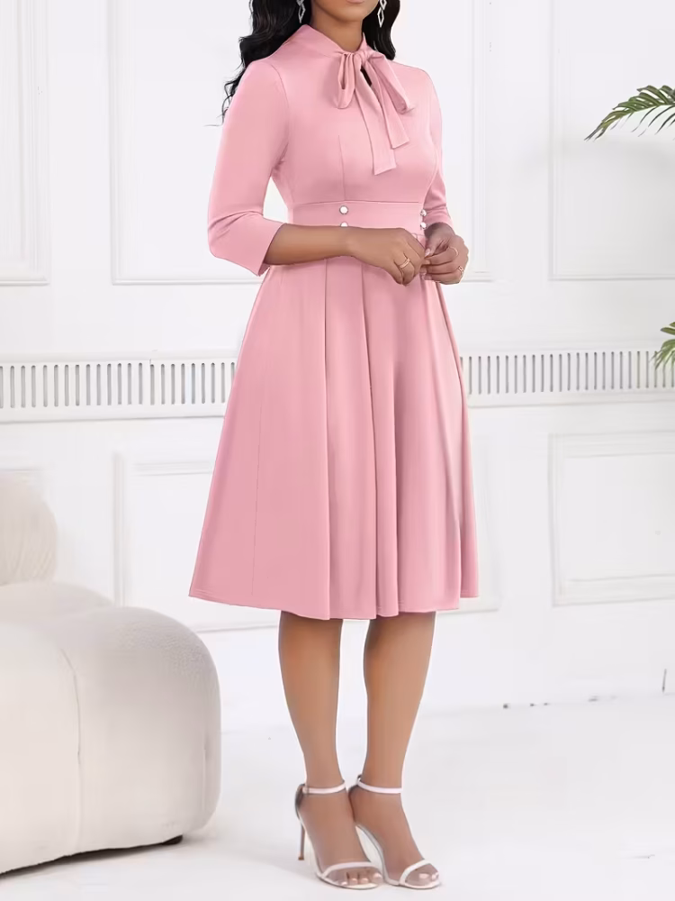 Midi Dress Businesswomen with Attractive Tie Waist