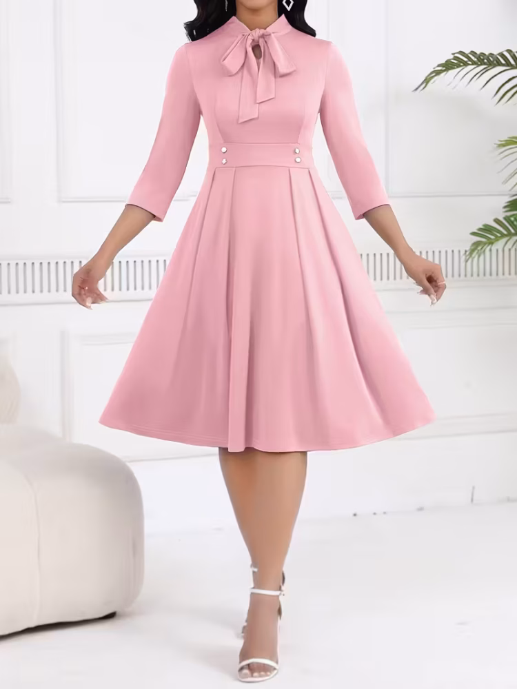 Midi Dress Businesswomen with Attractive Tie Waist