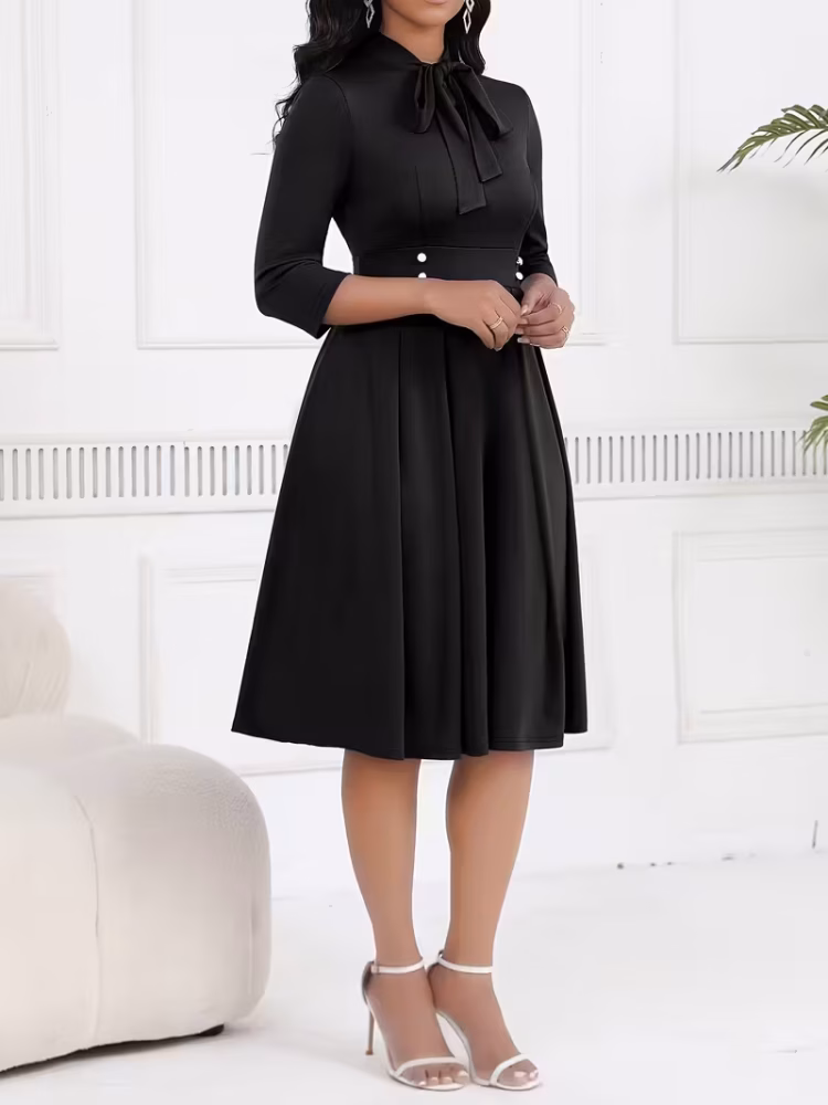 Midi Dress Businesswomen with Tie Waist, Spring/Autumn