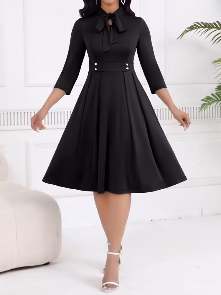 Midi Dress Businesswomen with Attractive Tie Waist