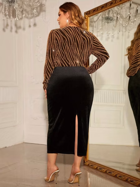 V-Neck Long Sleeve Midi Dress Women Elegant