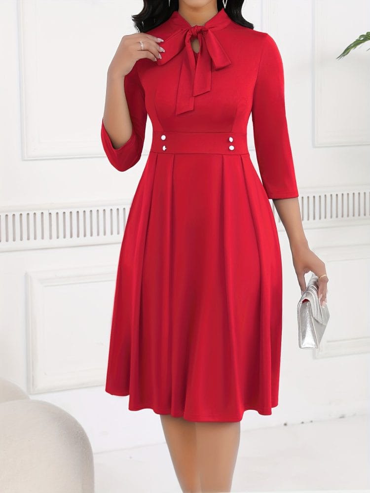 Midi Dress Businesswomen with Attractive Tie Waist