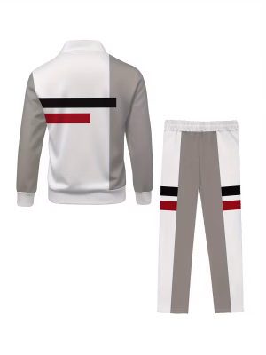 High-End Casual Pants Outfit Grey Geometric Patterned for Men, Featuring Long Sleeves and Long Pants, Perfect for Everyday Streetwear.