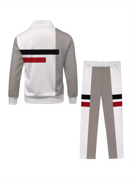 High-End Casual Pants Outfit Grey Geometric Patterned for Men, Featuring Long Sleeves and Long Pants, Perfect for Everyday Streetwear.