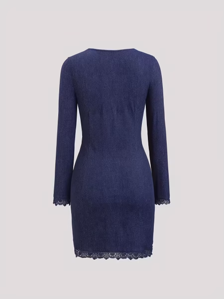 Sexy Lace Trimmed Mini Dress Bodycon Deep V-Neck