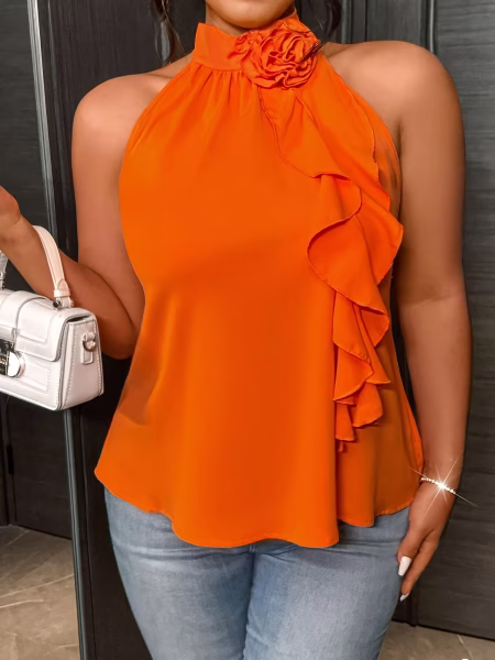 Sleeveless Blouse and Vest‑Style Floral Ruffle Collar Top