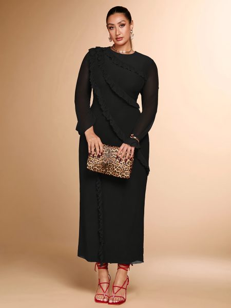 Women Curve Elegant Maxi Dress Plus Size - Black, L