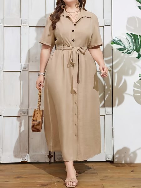 Bohemian Maxi Dress Plus Size Beautiful Women Elegant - Khaki, L
