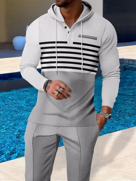 Men Casual Hoodie and Pants Set Outdoor Versatile High Fashion Men’s Hoodie Color blocked Striped Long Sleeve Top Long Pants Two Piece Set for Men – Dark Gray, 3XL