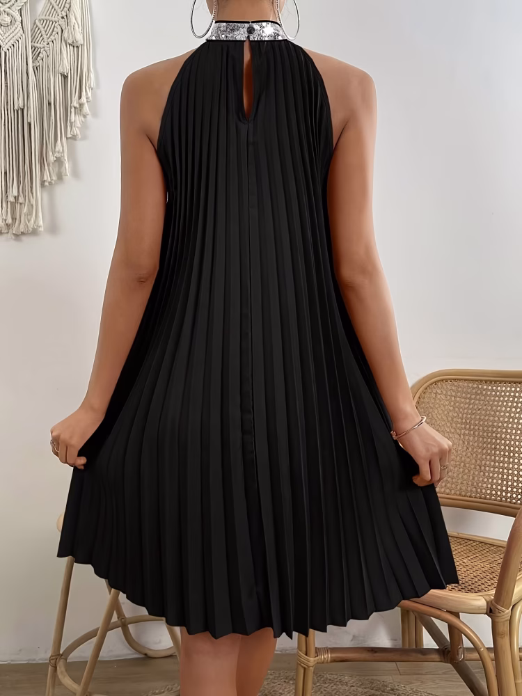 Sequin Halter Neck Pleated Mini Dress Hot Selling Black Elegant