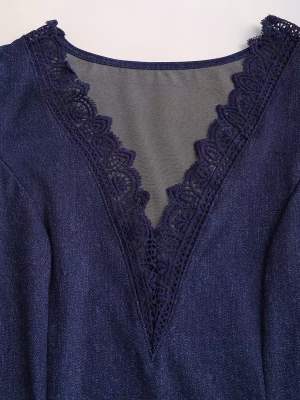 Sexy Lace Trimmed Mini Dress Bodycon Deep V-Neck