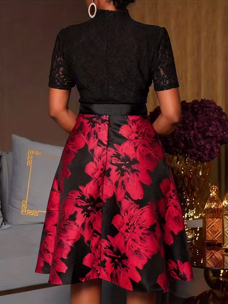 Midi Dress Off‑Shoulder Lace Women Elegant Jacquard