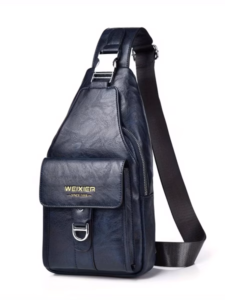 Crossbody Bag with Large Capacity and Multiple Compartments New Faux Leather Vintage Casual Chest Bag, for Shoulder Use. – Blue