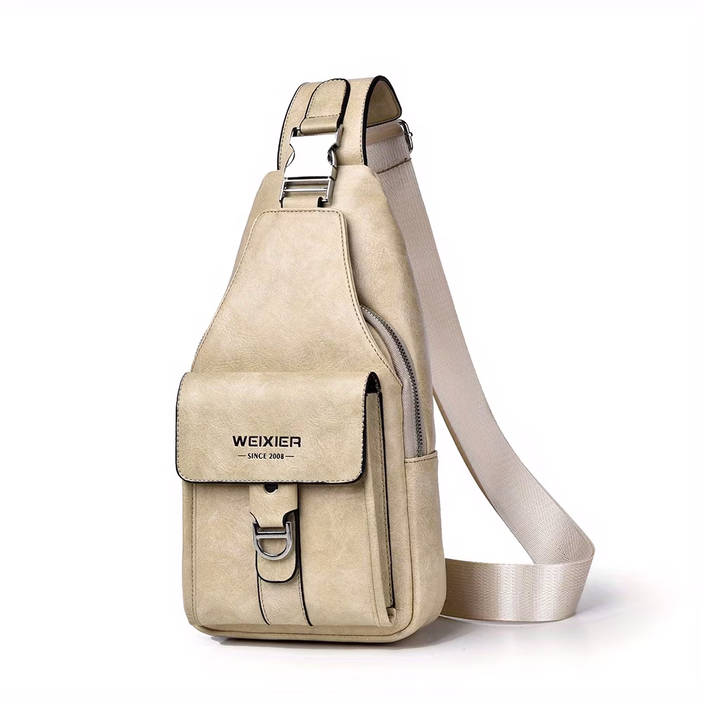 Crossbody Bag with Large Capacity and Multiple Compartments New Faux Leather Vintage Casual Chest Bag, for Shoulder Use. – White