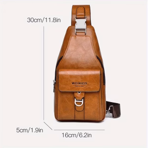 Crossbody Bag with Large Capacity and Multiple Compartments New Faux Leather Vintage Casual Chest Bag, for Shoulder Use.