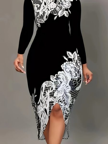 Directional Funds Bodycon Midi Dress Beautiful Women Round Neck - Black, XL