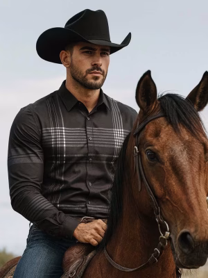 Classic Casual Button-Up Shirt Men’s Comfortable Plaid Long Sleeve Shirt