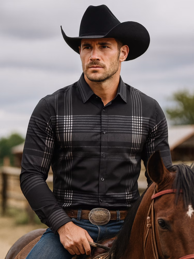 Classic Casual Button-Up Shirt Men’s Comfortable Plaid Long Sleeve Shirt