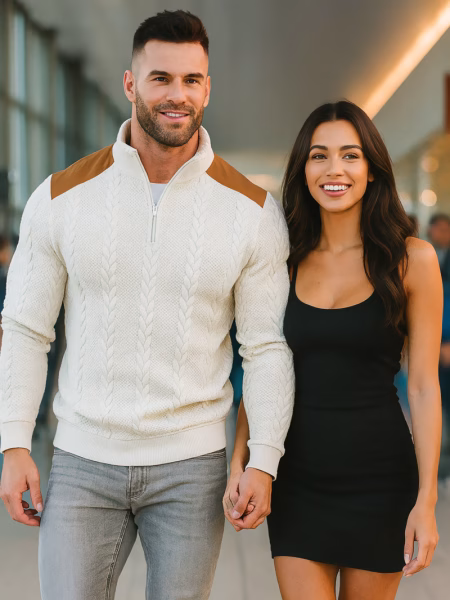 Henley Casual Sweater Knitted Fabric with Wheat Men Fashion