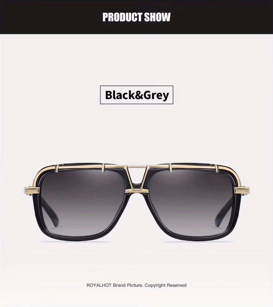Royal Hot Men Sunglasses Zinc Alloy Large Frame PC Eyewear Classic Outdoor Fishing Driving Casual Mixed Color Decorative