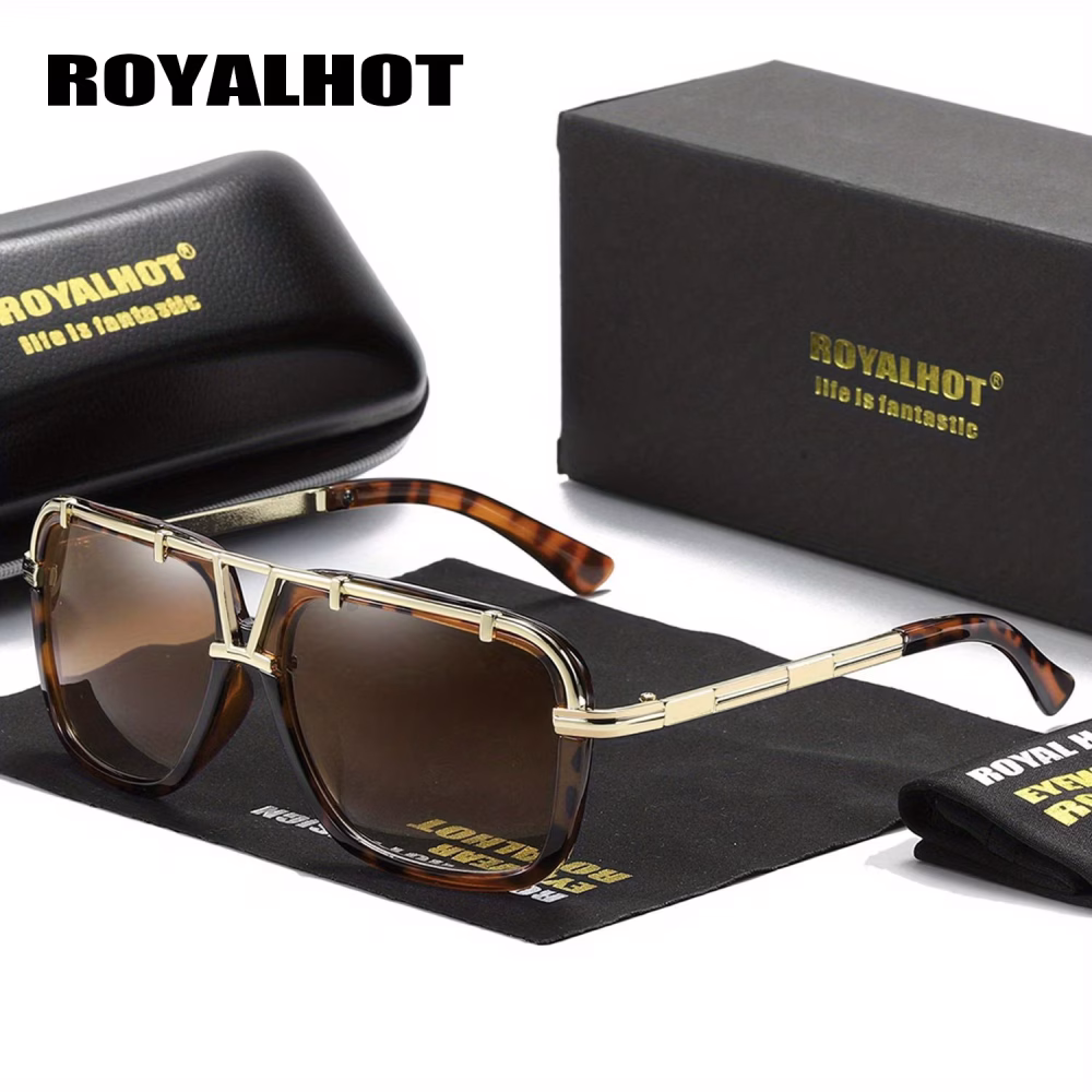 Royal Hot Men Sunglasses Zinc Alloy Large Frame PC Eyewear Classic Outdoor Fishing Driving Casual Mixed Color Decorative