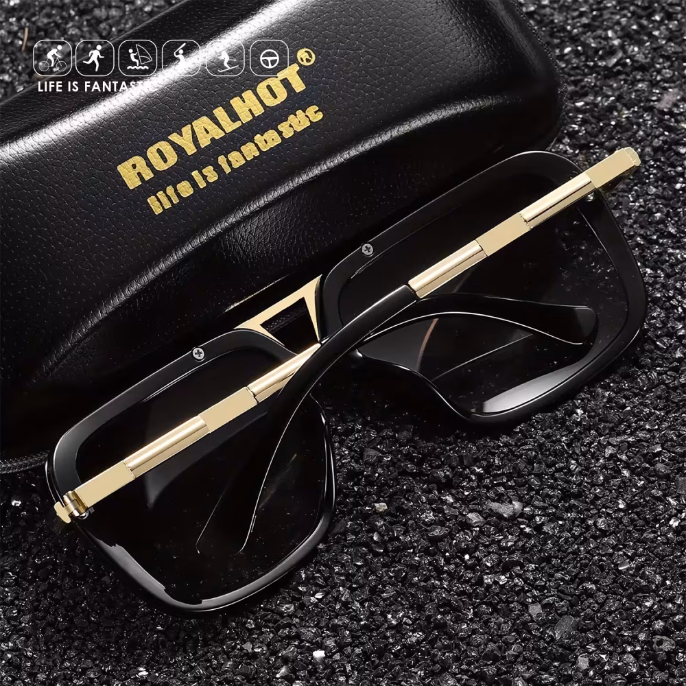 Royal Hot Men Sunglasses Zinc Alloy Large Frame PC Eyewear Classic Outdoor Fishing Driving Casual Mixed Color Decorative