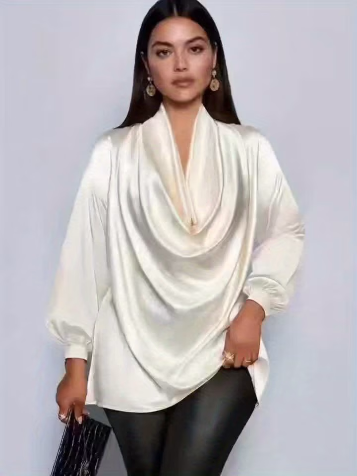 Autumn Elegant Blouse Plus-Size Solid Color Long-Sleeve V-Neck