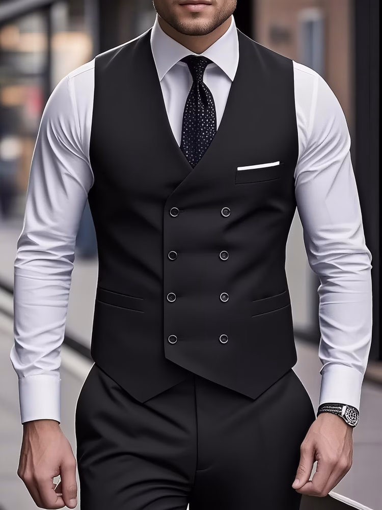Men Single-2 Piece Suit with a Double-Breasted Vest