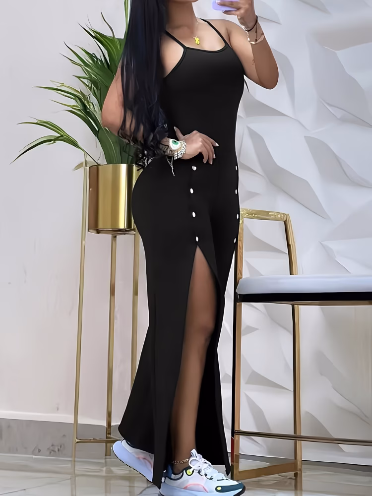 Captivating Women Long Jumpsuit Elegant Solid‑Color Design