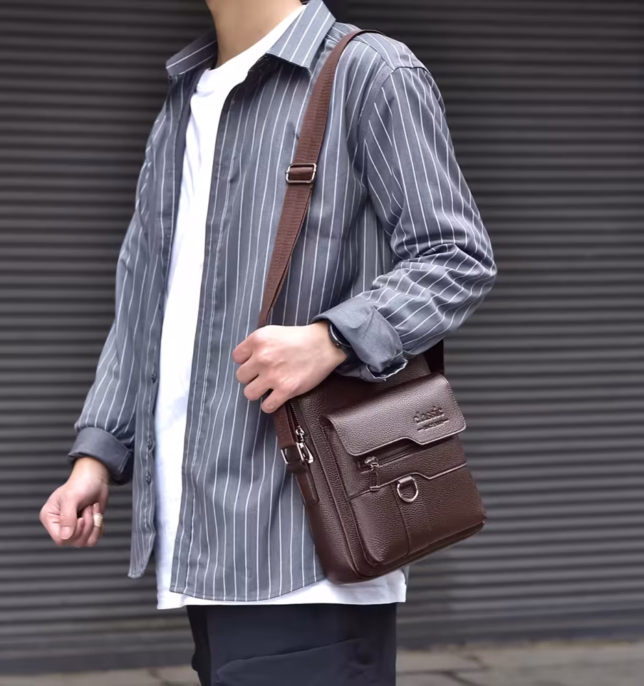 Men Vintage Shoulder Bag Multiple Compartments, Detachable Strap Office or Casual Use Valentine’s Day Gift for Husband or Boyfriend